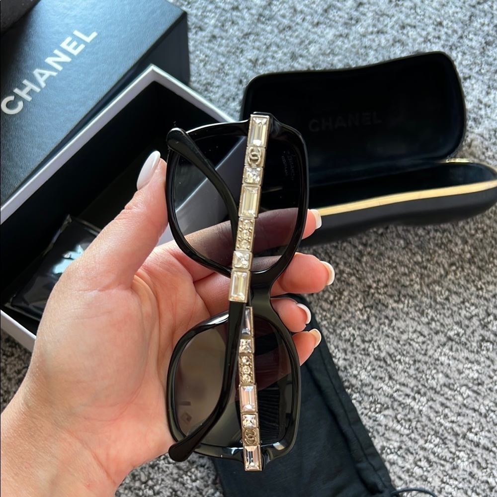 Chanel Black Sunglasses with Gold Accents - Picture 9 of 9
